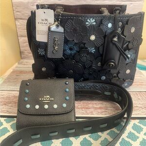 Coach 1941 Rogue 25 Midnight Tea Rose Appliqué Shoulder Bag